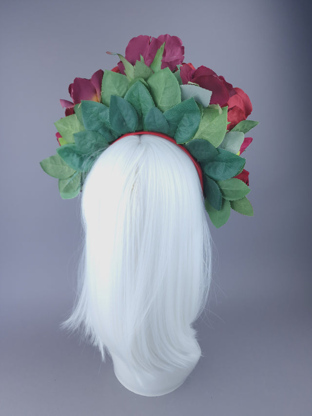 "Illusion" Red Rose & Veil Flower Headdress