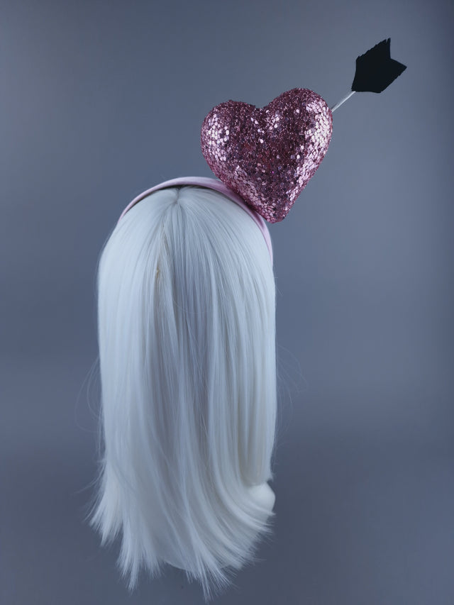 "Crush" Pink Glitter Heart with Embroidery Face Headdress