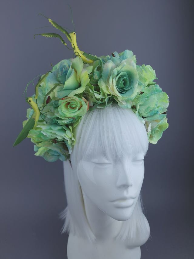 "Seduction"Green Flower & Praying Mantis Headdress
