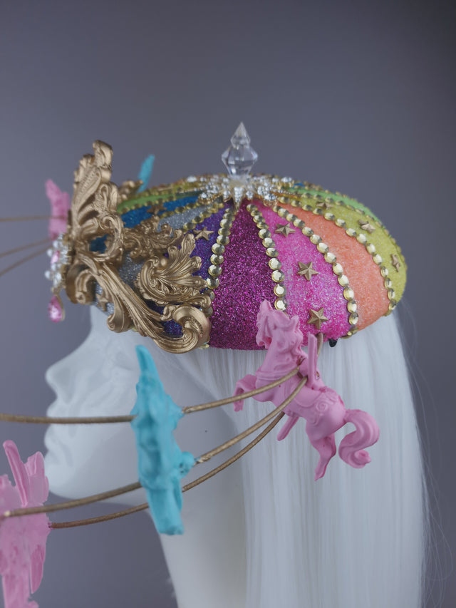 Pearls & Swine: Rainbow Circus Carousel Wired Veil Hat "Cirque Forever"