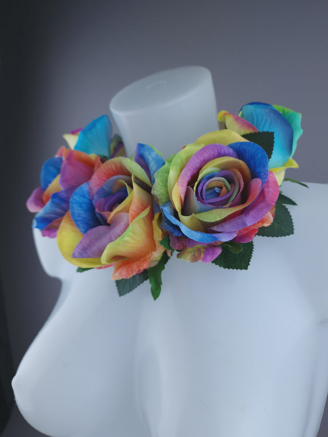 Pearls & Swine: Pride Rainbow Rose Flower Headdress & Neckpiece