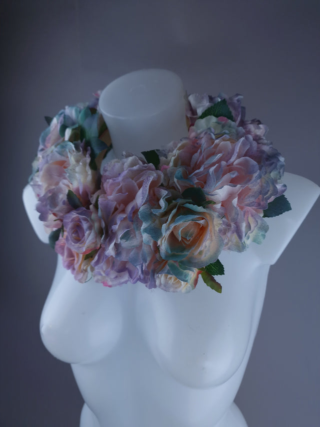 "Bonnie" Pastel Rose & Flower Headdress & Neckpiece