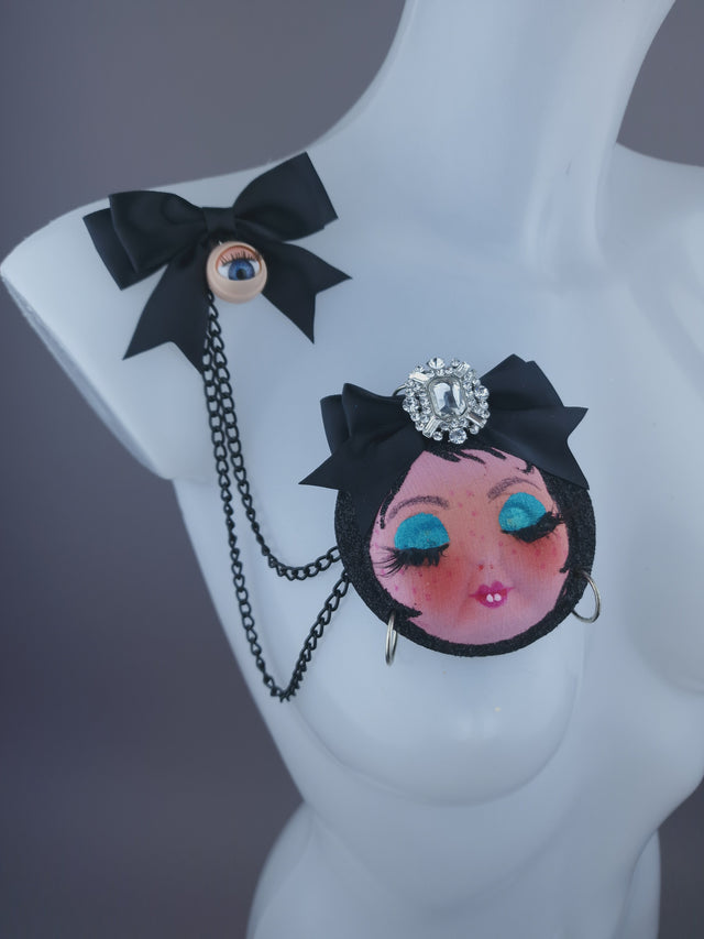 Dollface & Blinking Eye Necklace Brooch Jewellery