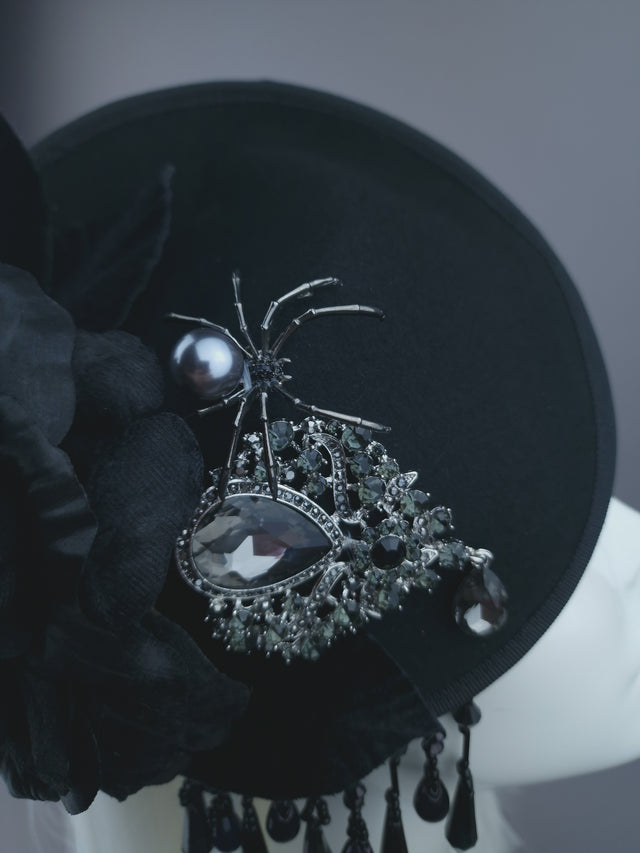 Black Rose, Spider & Jewel Vintage Inspired Hat "June"