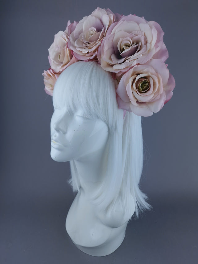 "Dawn" Pale Dusky Pink Rose Headdress & Neckpiece