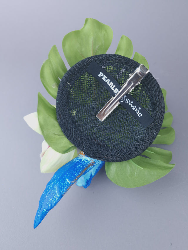 "Tropic" Blue Parrot & Orchid Mini Fascinator