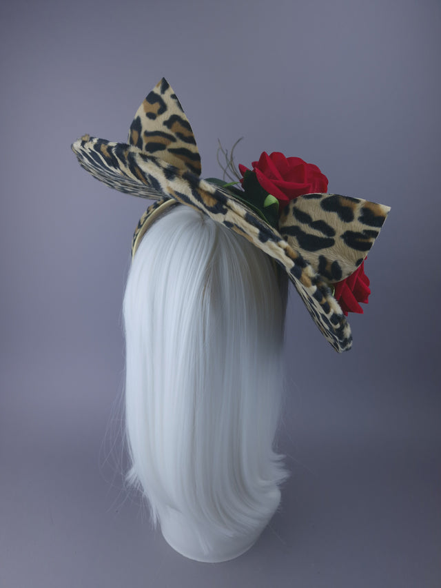 "Purrr" Leopard Print Cat & Rose Hat