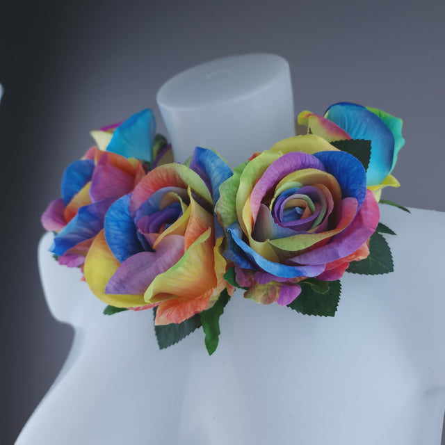 Pearls & Swine: Pride Rainbow Rose Flower Headdress & Neckpiece