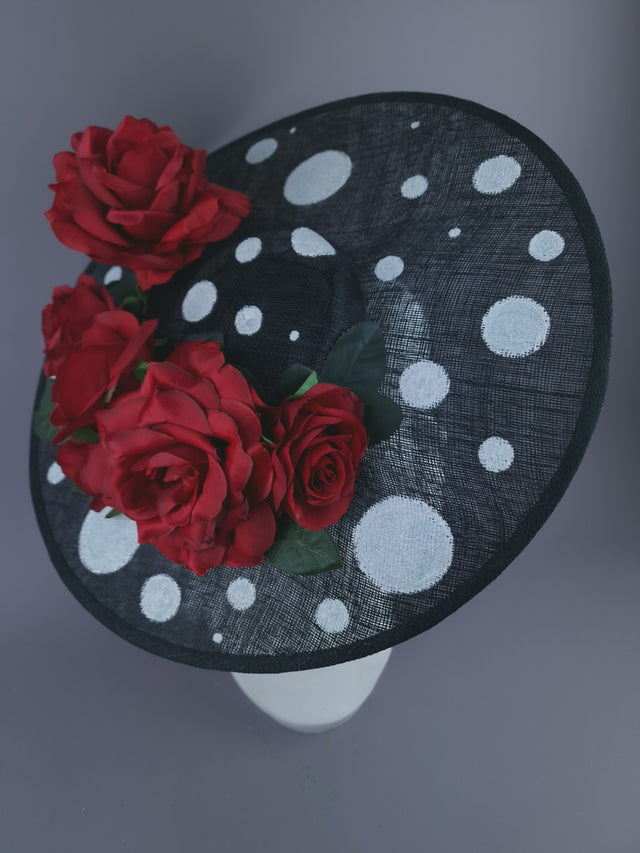 Pearls & Swine: Statement Red Rose Polka Dot Hat