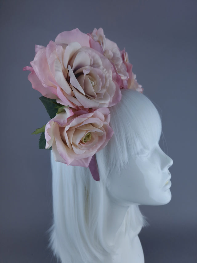 "Dawn" Pale Dusky Pink Rose Headdress & Neckpiece