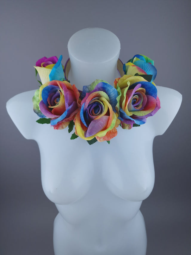 Pearls & Swine: Pride Rainbow Rose Flower Headdress & Neckpiece