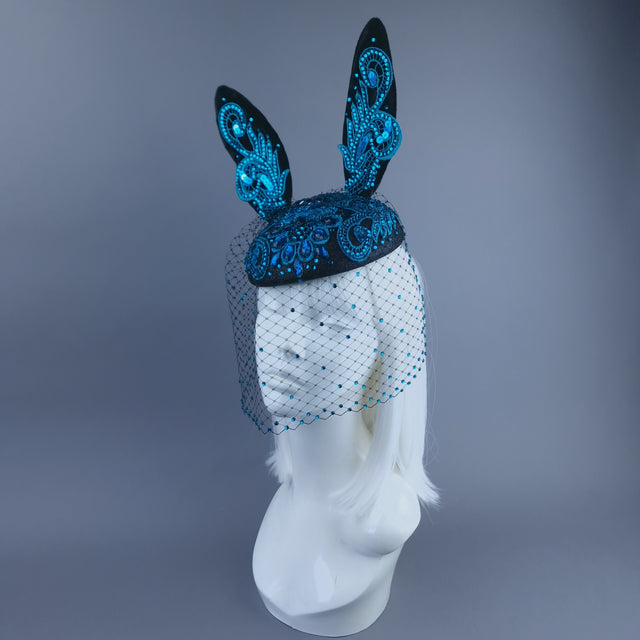 "Luhlaza" Blue Lace Bunny Rabbit Ear Fascinator Hat