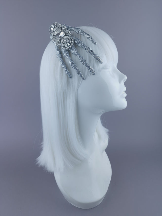 "Dust to Dust" Jewelled Glitter Skeleton Hand Mini HeadpieceI