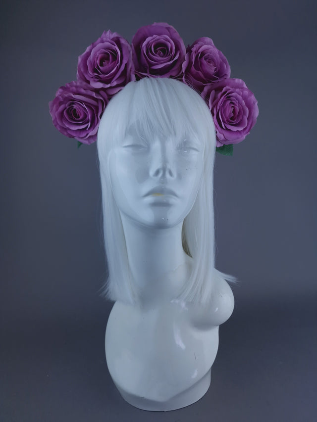 "Mavis" Pink/Purple Rose Flower Headdress & Neckpiece