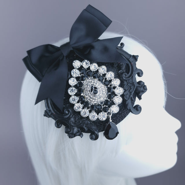 Black Jewel, Filigree & Bow Mini Fascinator