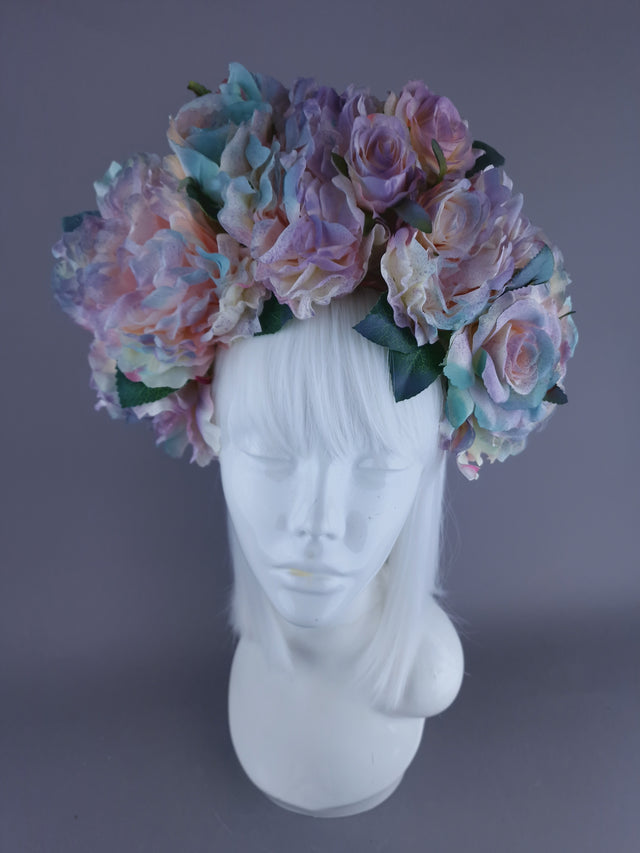 "Bonnie" Pastel Rose & Flower Headdress & Neckpiece