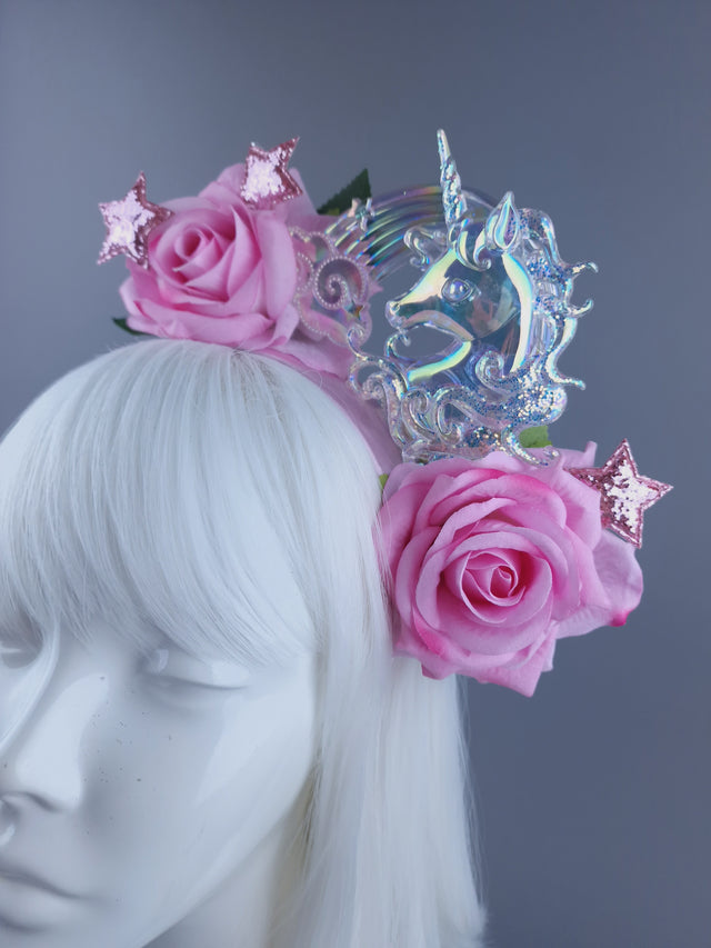 "Star Dust" Velvet Pink Rose, Stars & Unicorn Headdress