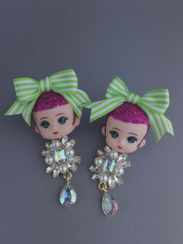 Doll Head, Bow & Jewel Earrings