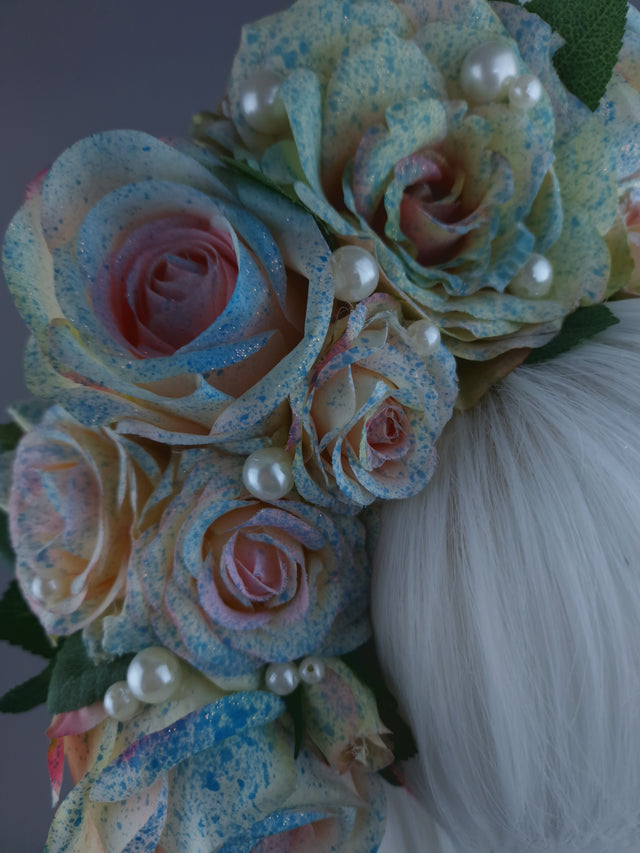 "Lolitta" Pastel Rose & Pearl Flower Headdress & Neckpiece