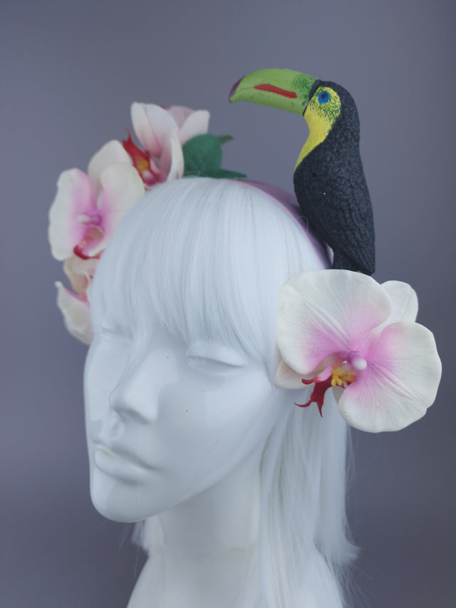 "Kibou" Pink/White Orchid & Toucan Headdress