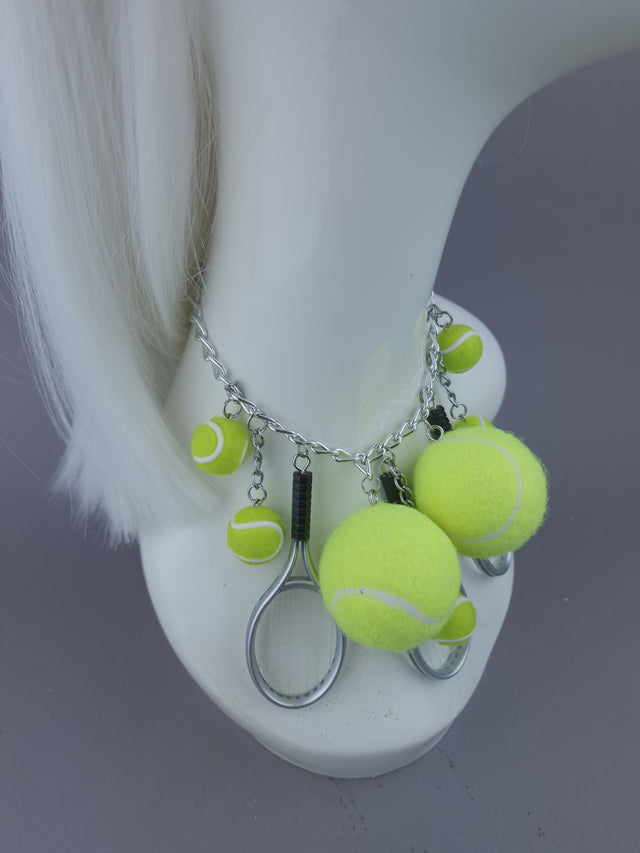 Pearls & Swine: Bespoke Commission Wimbledon Strawberries & Cream Hat with Tennis Ball & Racket Necklace