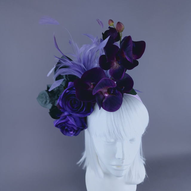 "Alina" Purple Orchid & Rose Feather Headdress