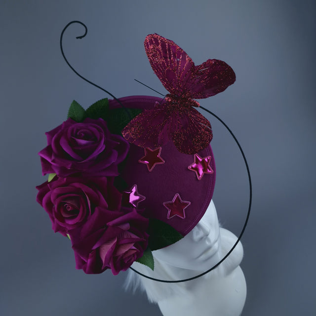 "Emily" Cerise Rose, Stars & Butterfly Fascinator Hat