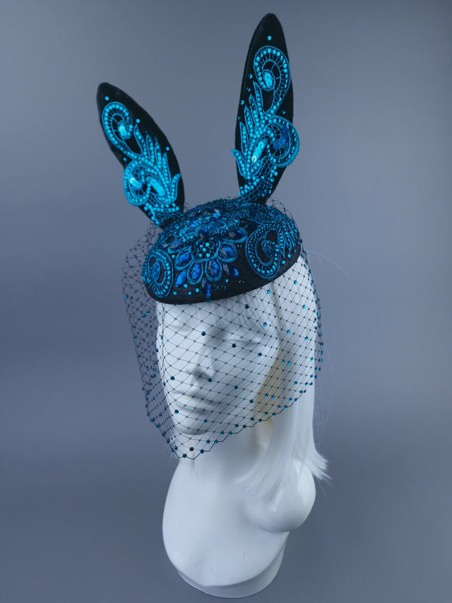 "Luhlaza" Blue Lace Bunny Rabbit Ear Fascinator Hat