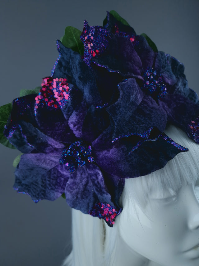 Purple Velvet Poinsettia Xmas Headdress