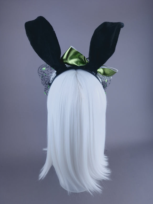 "Bad Bunny" Rabbit & Green Bow Veil Headdress