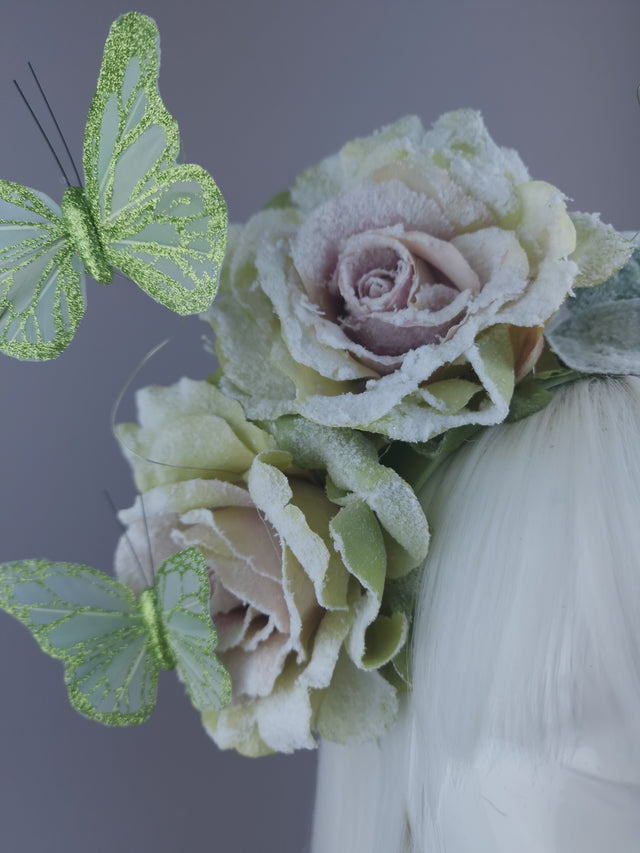 Green Rose & Caterpillar Headpiece