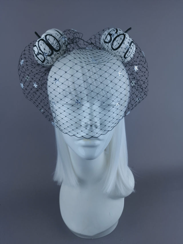 "Boo-Boo" Black & White Pumpkin Ear Veil Headdress