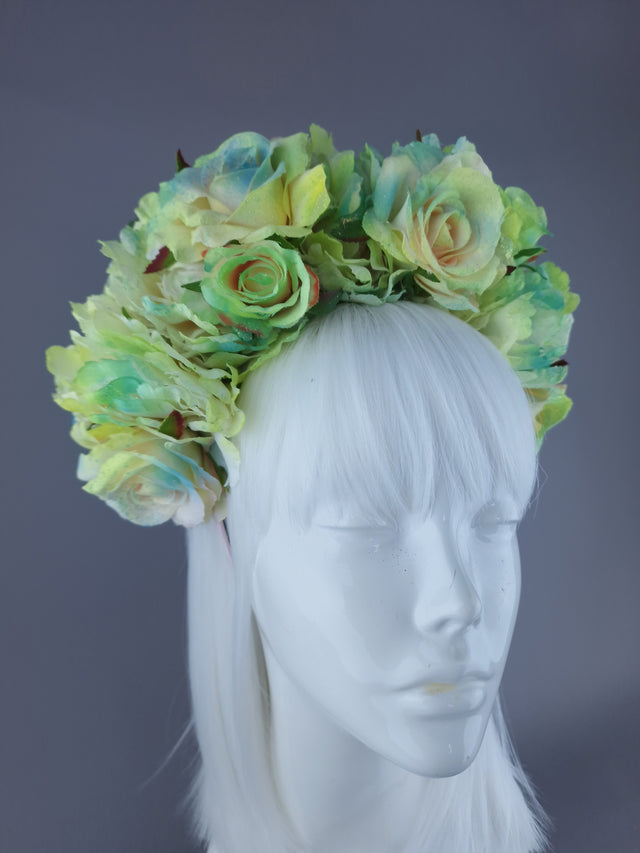 "Lime" Green Rose & Flower Headdress & Neckpiece