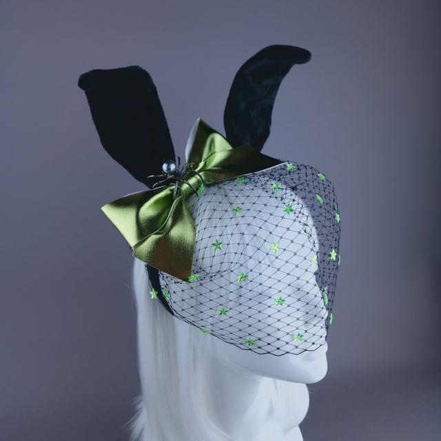 "Bad Bunny" Rabbit & Green Bow Veil Headdress