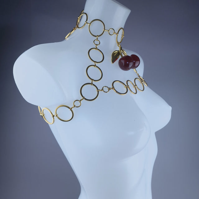 "Pop my Cherry" Unisex Gold Ring & Cherry Jewellery Harness