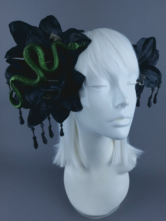 Black Flower Beading & Snake Headdress Fascinator