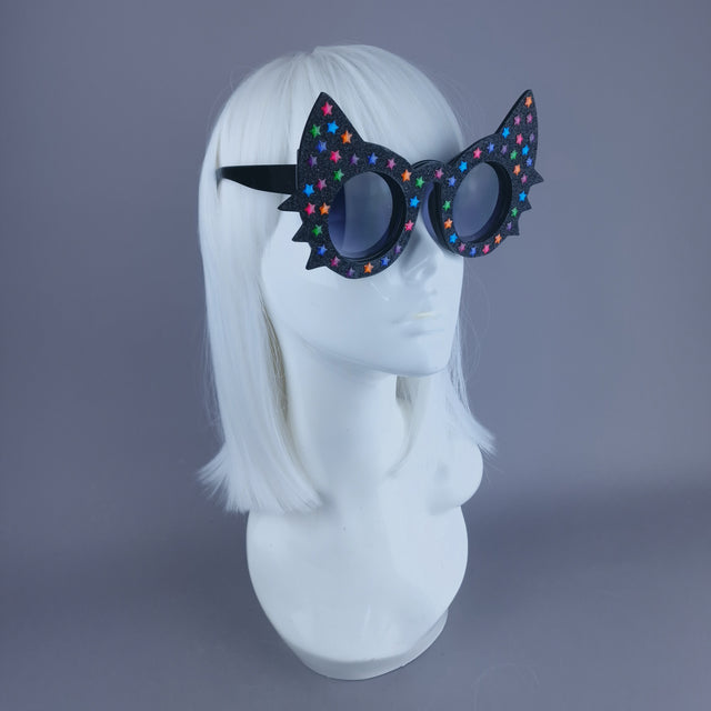 "Meowzer" Black Glitter Star Cat Sunglasses