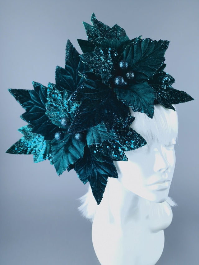 Dark Teal Green Poinsettia Xmas Headdress