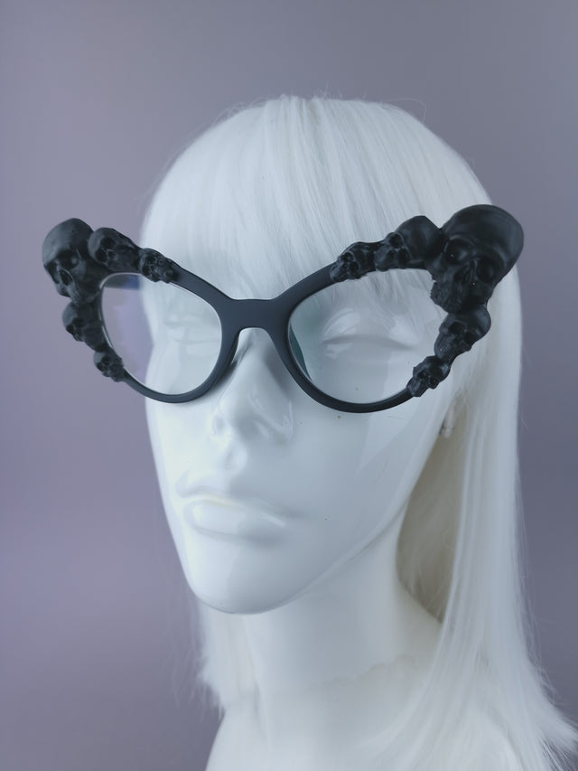 Pearls & Swine: Black Skull Cateye Sunglasses with Clear or Prescription Lenses