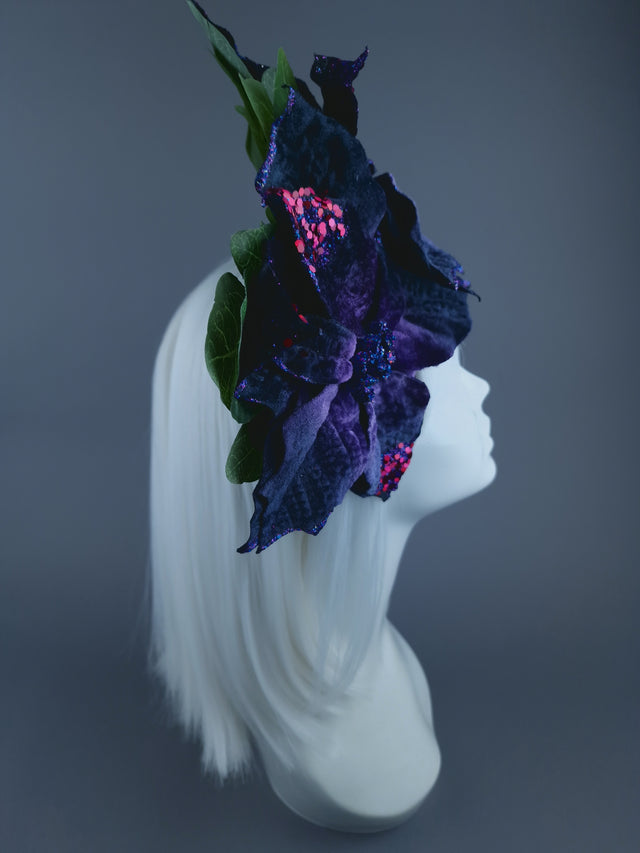 Purple Velvet Poinsettia Xmas Headdress