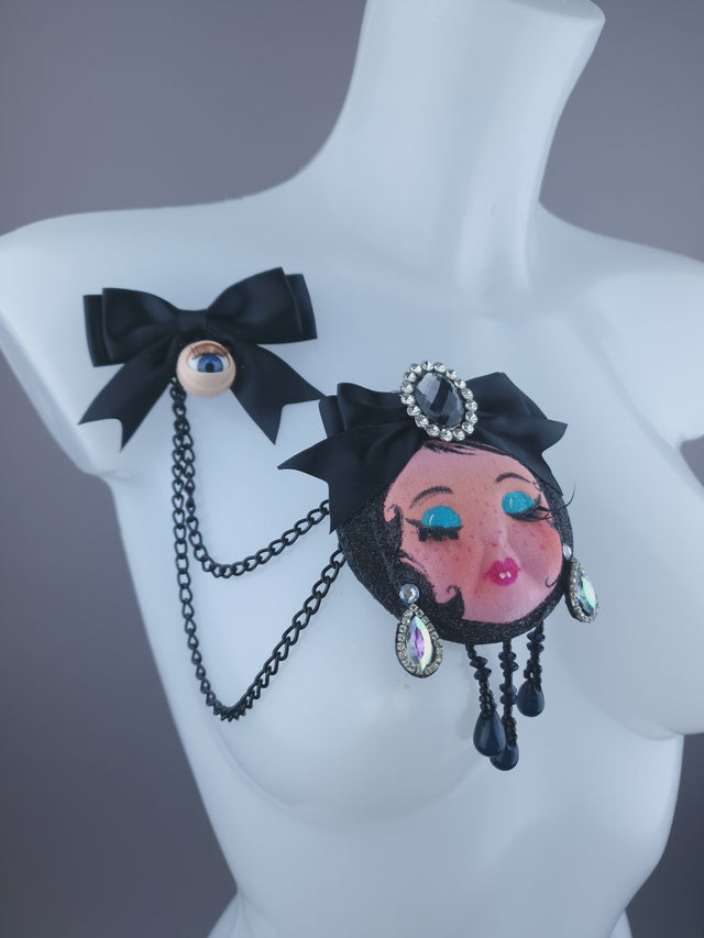 Dollface & Blinking Eye Necklace Brooch Jewellery