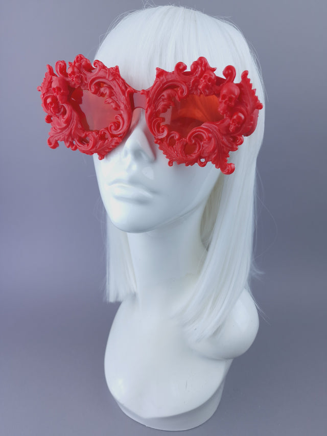 Red Filigree & Skull Sunglasses - SAMPLE