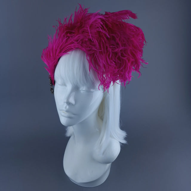 "Nomi" Pink Feather Headdress with Jewel