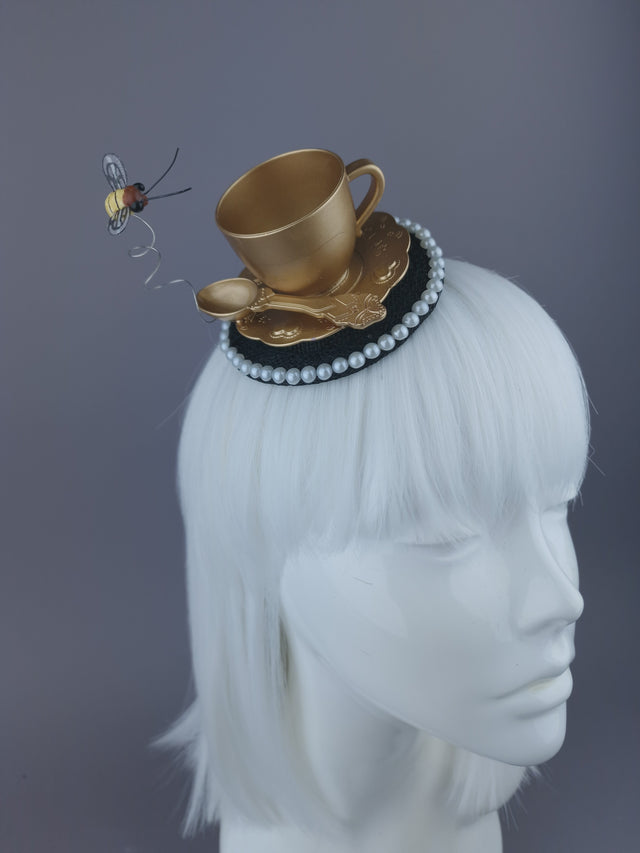 Pearls & Swine Gold Teacup & Bee Mini Fascinator "TeaTime"