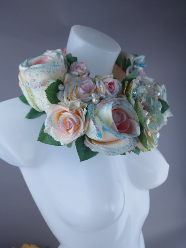 "Lolitta" Pastel Rose & Pearl Flower Headdress & Neckpiece