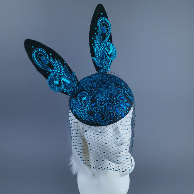 "Luhlaza" Blue Lace Bunny Rabbit Ear Fascinator Hat