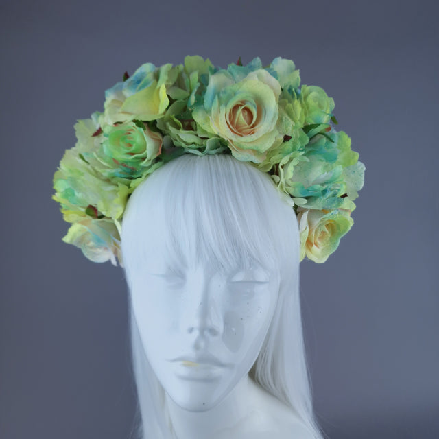 "Lime" Green Rose & Flower Headdress & Neckpiece