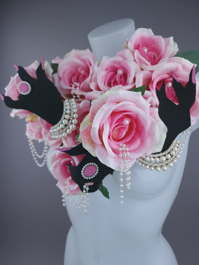 Pearls & Swine: Sexy Pink Roses & Pearls Neckpiece "WAP"