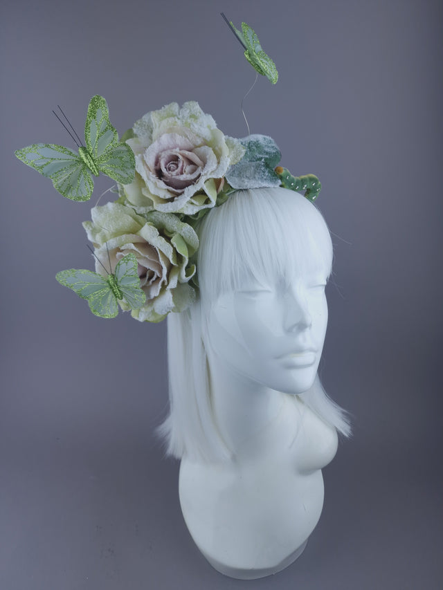 Green Rose & Caterpillar Headpiece
