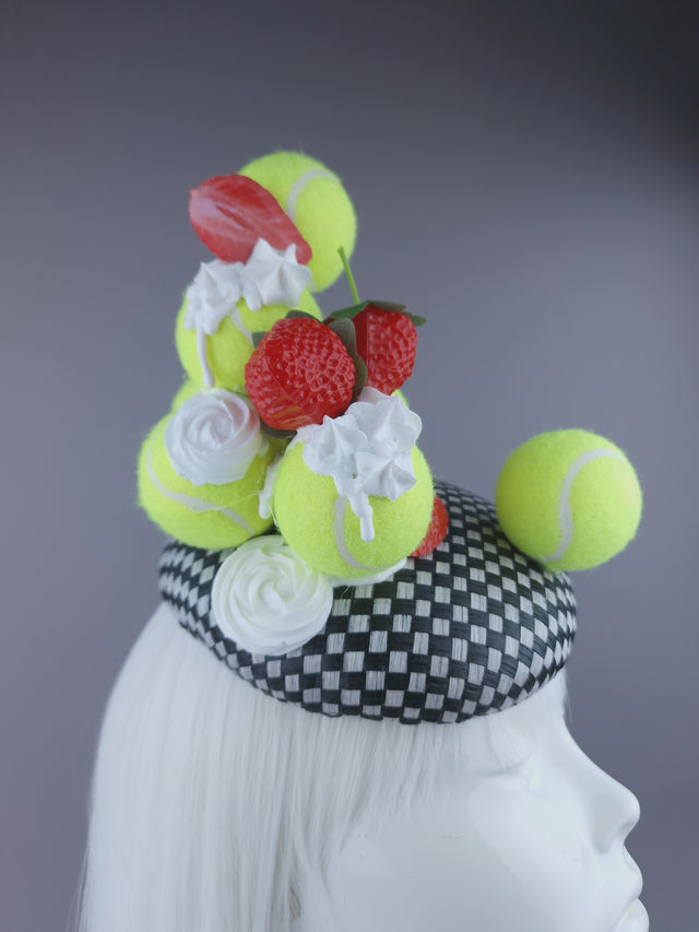Pearls & Swine: Wimbledon Fascinator Tennis Balls Hat - Strawberries & Cream